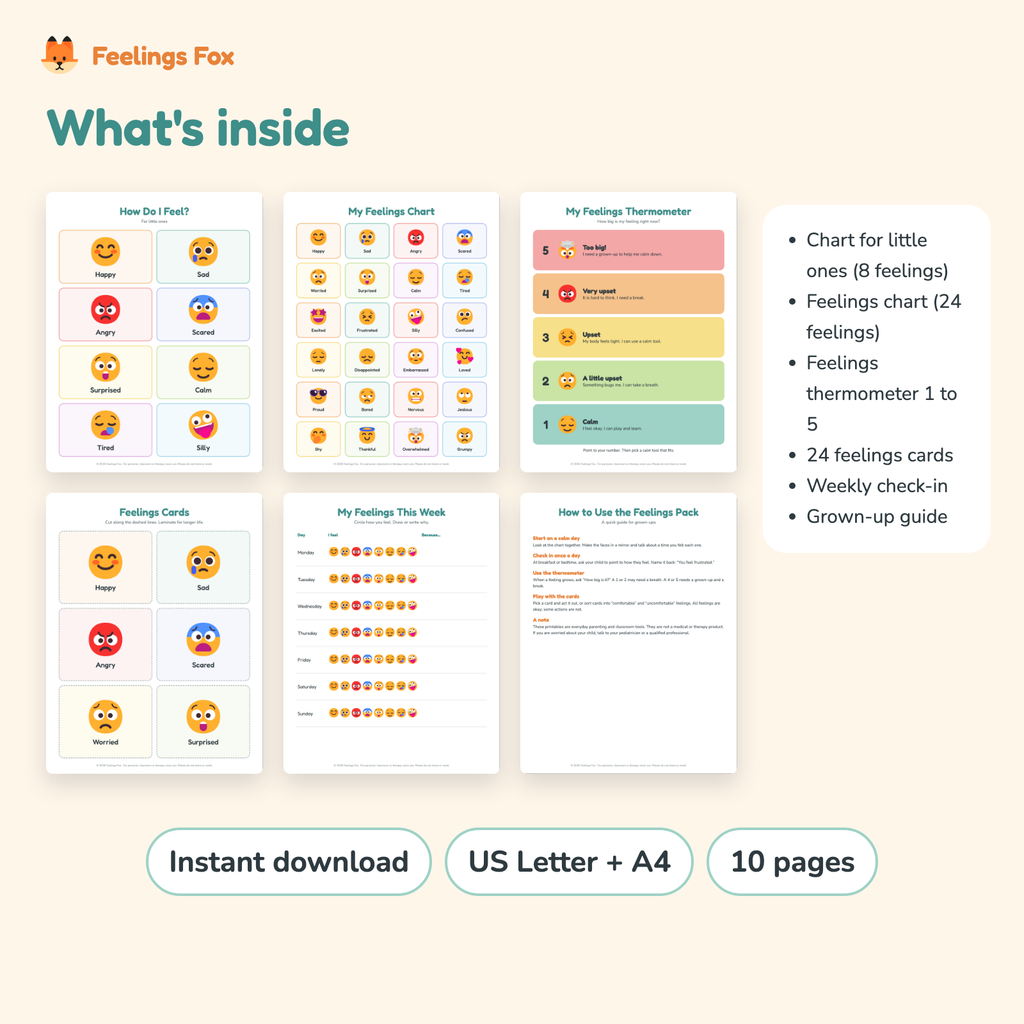 What's inside the Feelings Chart & Check-In Pack