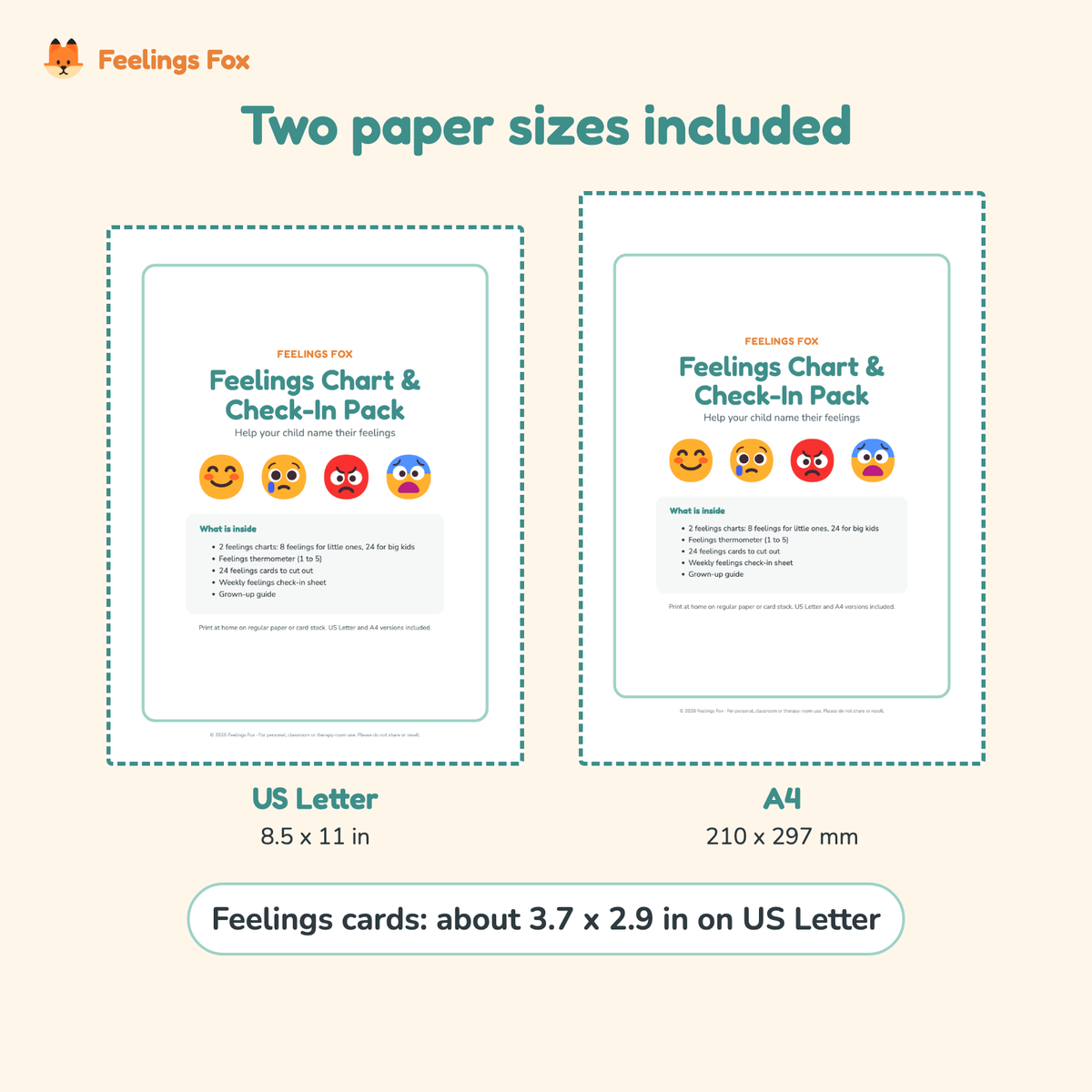 Feelings Chart & Check-In Pack comes in US Letter and A4 paper sizes